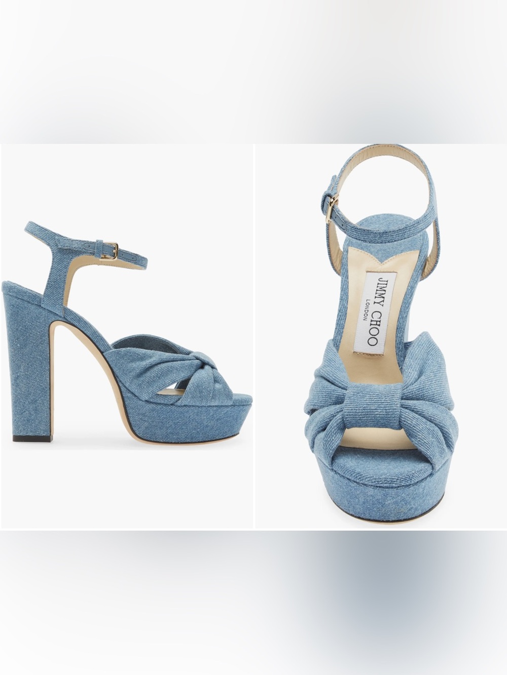 Jimmy Choo Heloise Blue Denim Knotted Platform Sandals